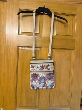Embroidered leather Floral Crossbody Bag in Beige